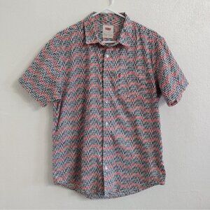 Levis Classic Retro Logo Pattern Button Down Shirt Short Sleeve Mens Medium